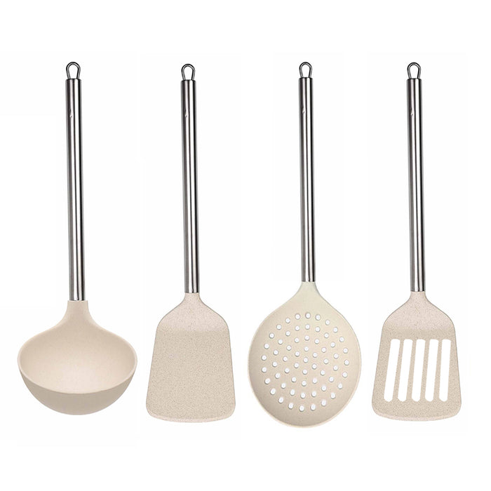 Cooking Utensil Set Nonstick Heat Resistance Long Stainless Steel Handle Kitchen