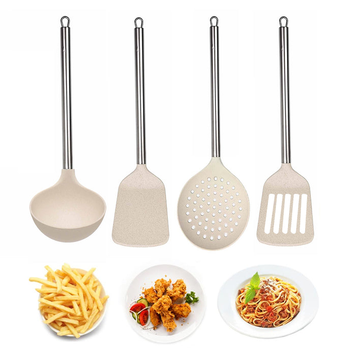 Cooking Utensil Set Nonstick Heat Resistance Long Stainless Steel Handle Kitchen