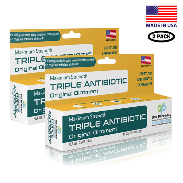 2 Maximum Strength Triple Antibiotic Ointment Pain Relief First Aid USA Made
