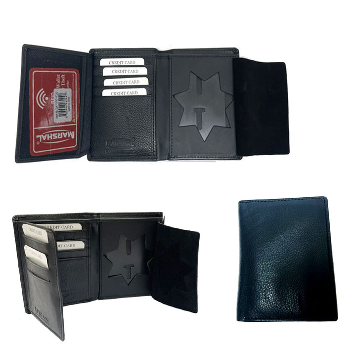 Police Star Shield Id Wallet Leather Badge Holder Sherrif Officer Black Card Id
