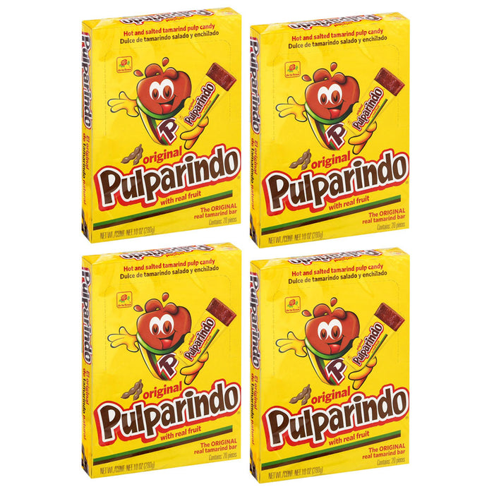 4 Pack Pulparindo ORIGINAL Flavor Mexican Candy Tamarindo Pulp Hot Salted 80 PCS