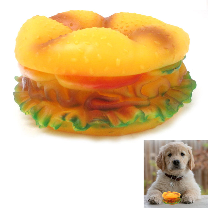 Dog Chew Toy Hamburger Squeaky Fun Pet Puppy Teeth Rubber Sound Squeeze Gift