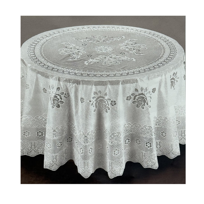 White Lace Tablecloth Waterproof Table Linen Round Vinyl Cover Kitchen Party 70"
