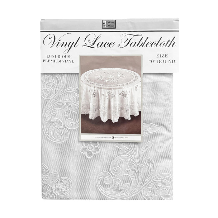 White Lace Tablecloth Waterproof Table Linen Round Vinyl Cover Kitchen Party 70"