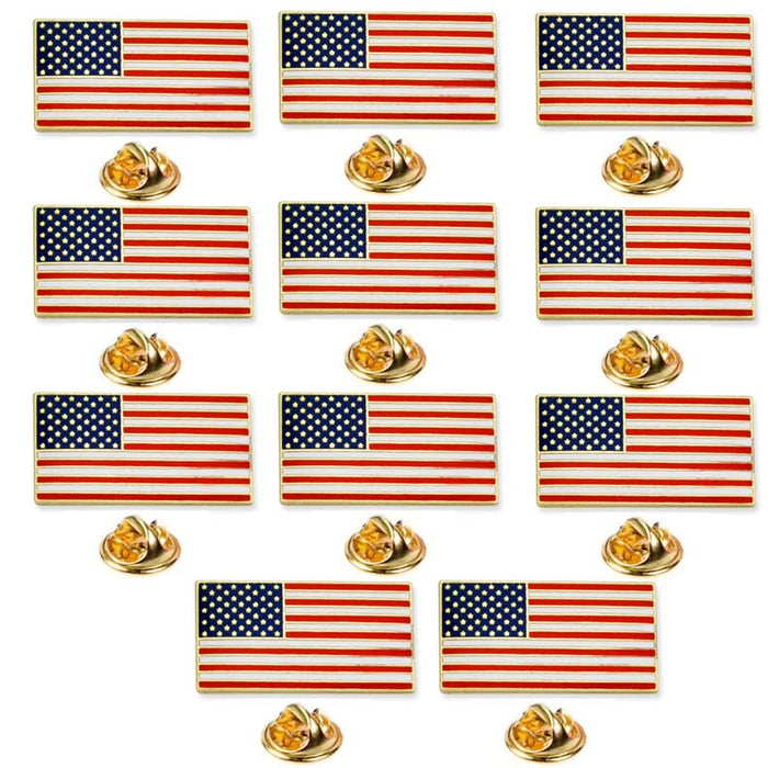 10 American Flag Lapel Pin Gold USA Pinback Tack United States Brooch Patriotic