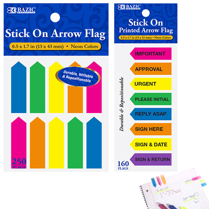 410 Pcs Stick On Flags Arrow Page Marker Index Tab Sticky Bookmark Neon Colors