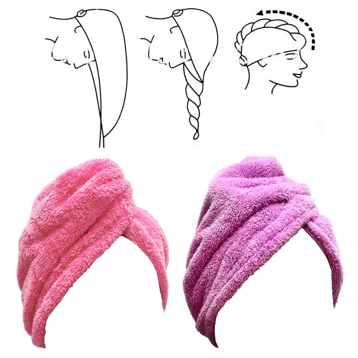 2 Hair Towel Turban Twist Wrap Microfiber Quick Dry Head Bath Shower Cap