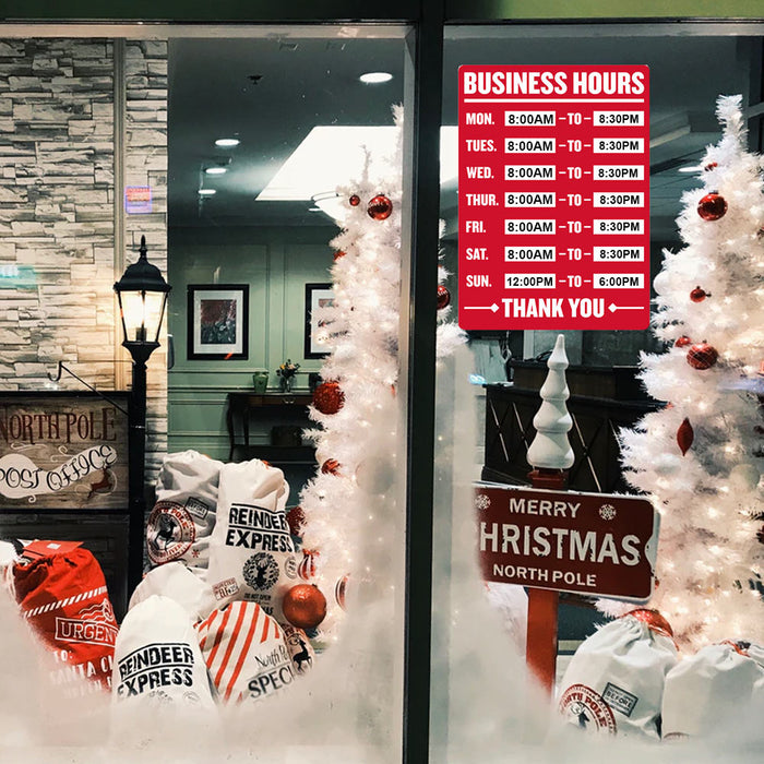 2Pc Open Closed Business Hours Sign Mon Sun Times Store Office Cling Window 9x12