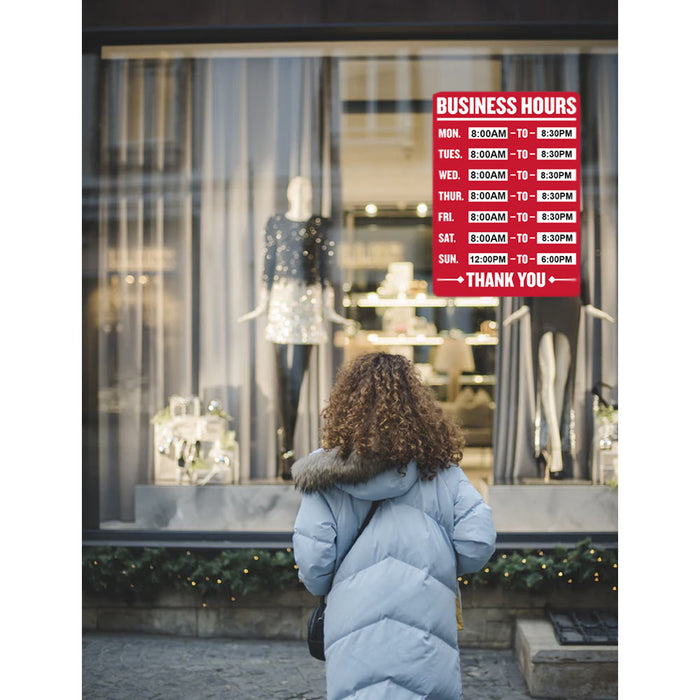 2Pc Open Closed Business Hours Sign Mon Sun Times Store Office Cling Window 9x12