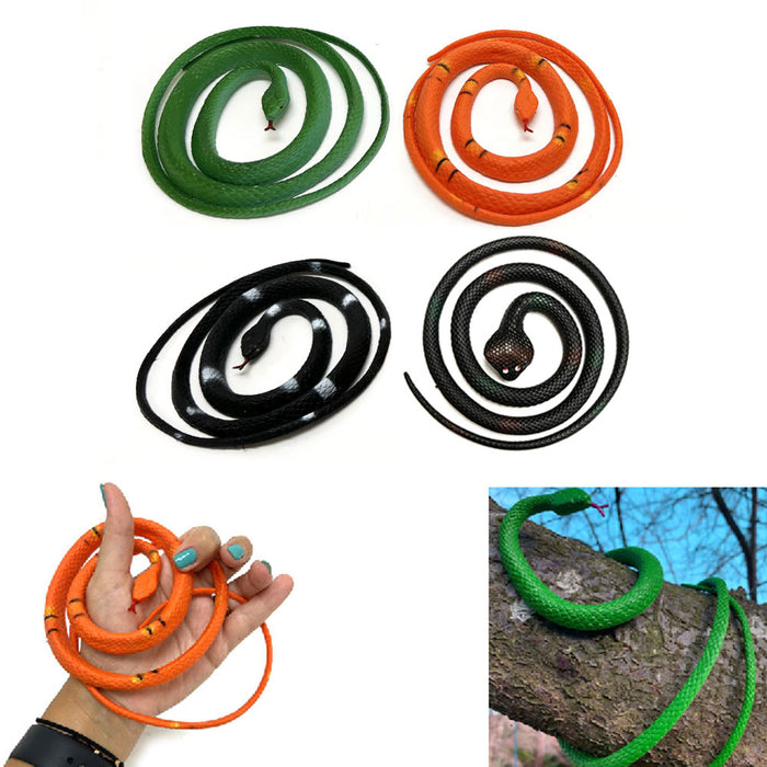 4 Plastic Snakes Toy Realistic Rubber Snake Fake Reptile Prank Keep Birds Away