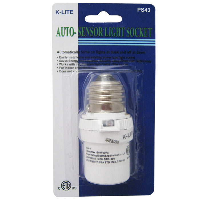 2 Pack Auto Sensor Dusk Dawn White Light Photocell Control Screw In Bulb Socket