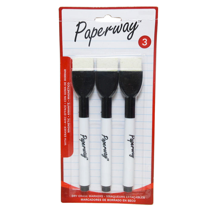 3 Magnetic White Board Dry Erase Markers Eraser Black Pen Calendar Office School