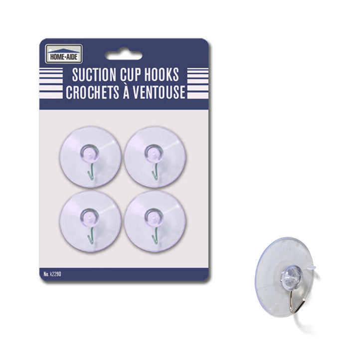 4 Suction Cups Plastic Hooks Hanger Clear Wall Bathroom Kitchen Crafts 1 1/2" D
