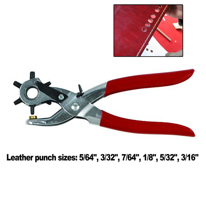 9" Rubber Gripped Carbon Steel 6 Size Revolving Leather Hole Punch Tool Brass