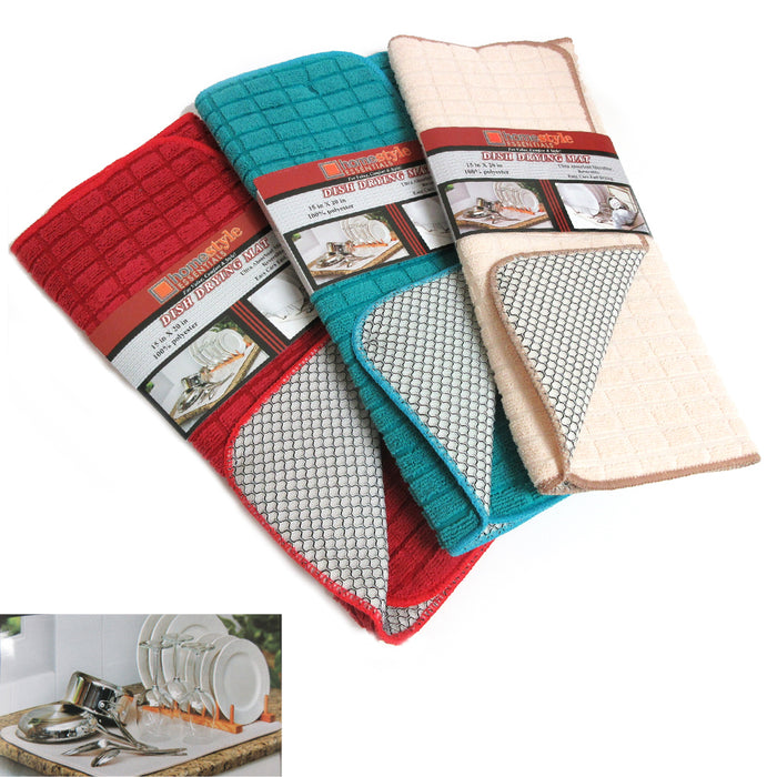 AllTopBargains Reversible Absorbent Microfiber Dish Drying Mat Pad 15 x 20 Kitchen Colors New