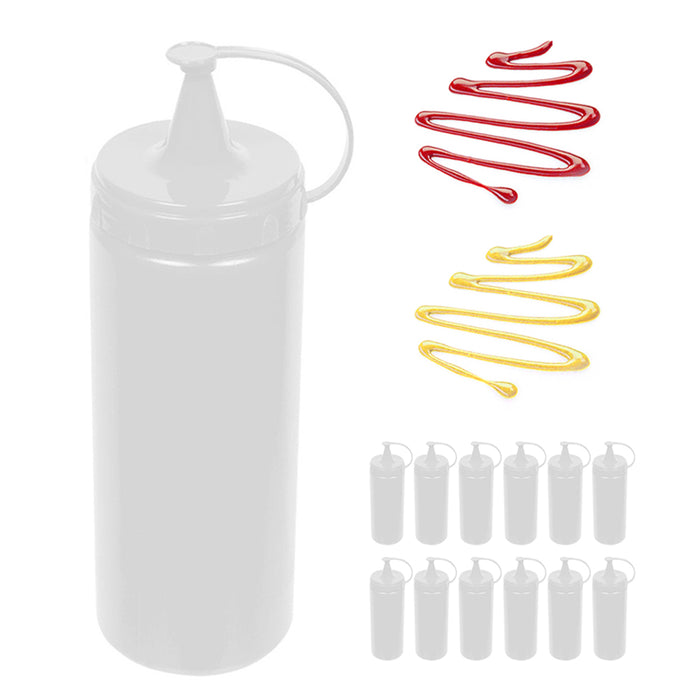 12 Pack Plastic Squeeze Bottles Sauces Wide Mouth Clear 13oz Cap Food Condiment