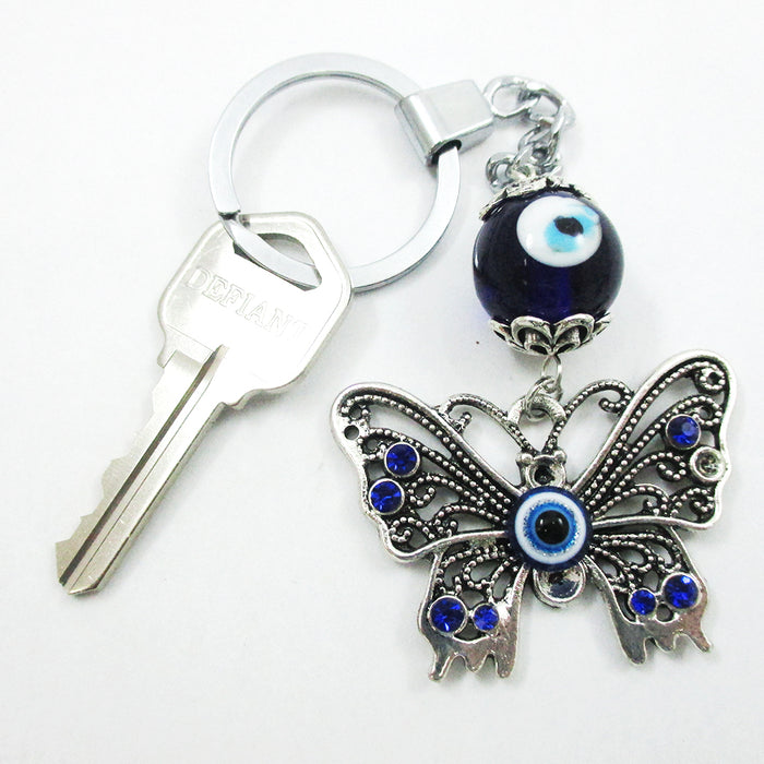 1 Butterfly Key Chain Blue Evil Eye Hamsa Nazar Charm Amulet Lucky Protection