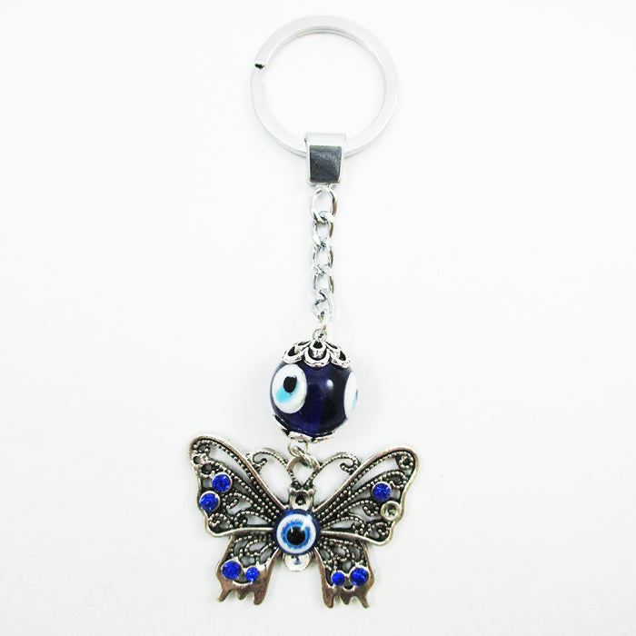 1 Butterfly Key Chain Blue Evil Eye Hamsa Nazar Charm Amulet Lucky Protection