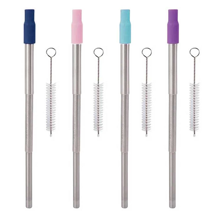 1 Steel Metal Drinking Straw Silicone Tip Expandable Reusable Cleaning Brush Set