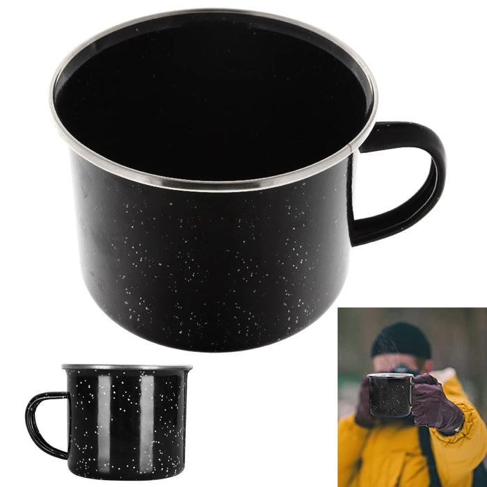 1 Black Enamel Cup Mug Metal Camping Drinking Coffee Bear Tea Hiking Travel 16oz