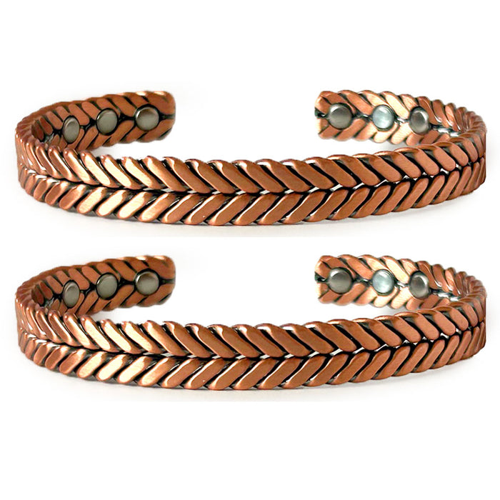 2 Pc Pure Copper Bracelet 6 Powered Magnets Fashion Arthritis Men Women Cuff
