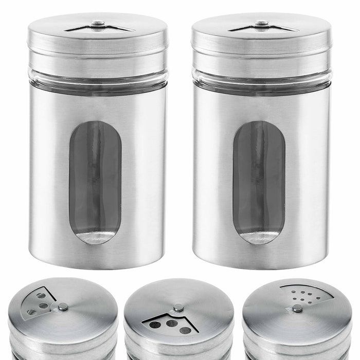 2.70 Oz Salt and Pepper Shaker Set Sleek Stainless Steel Metal Design 3.14X1.87