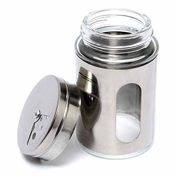 6 Pc Stainless Steel Shaker Seasoning Spice Jar Condiment Salt Pepper Organizer