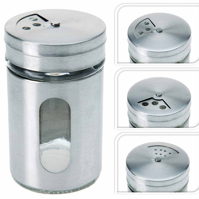 4 Salt Stainless Steel Shakers Pepper Spice Metal Dispenser Containers Jar Sift