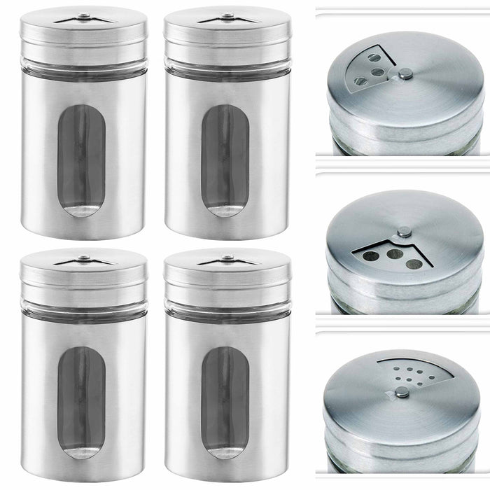 4 Salt Stainless Steel Shakers Pepper Spice Metal Dispenser Containers Jar Sift