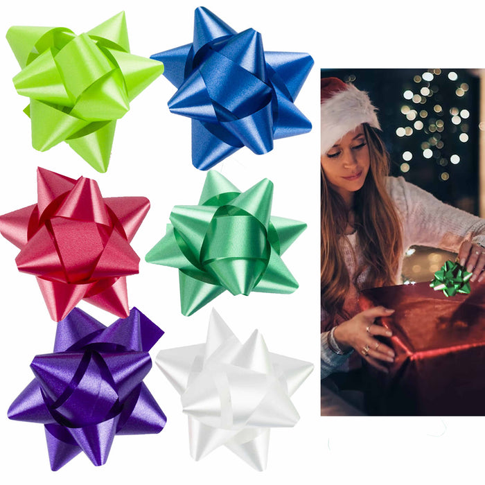 100 Star Bows Gift Wrapping Peel Stick Christmas Present Holiday Party Assorted