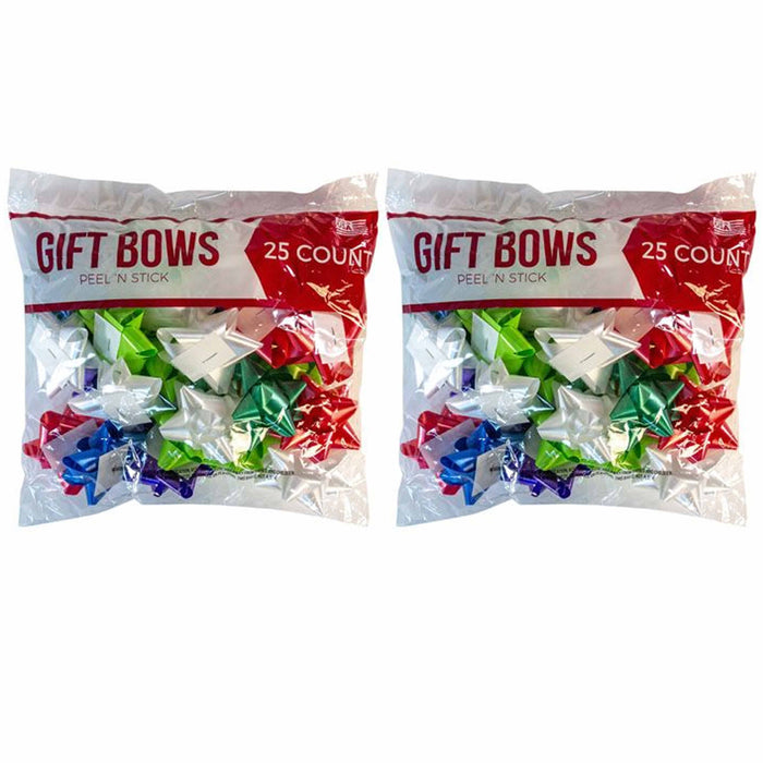 50 Pc Christmas Gift Bows Peel Stick Decor Box Present Ribbon Holiday Assorted
