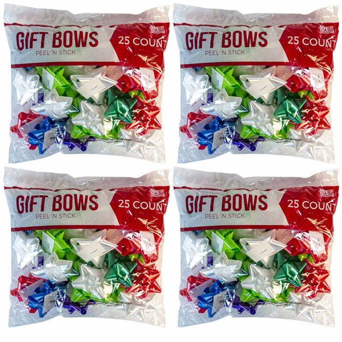 100 Star Bows Gift Wrapping Peel Stick Christmas Present Holiday Party Assorted