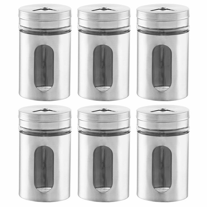 6 Pc Stainless Steel Shaker Seasoning Spice Jar Condiment Salt Pepper Organizer