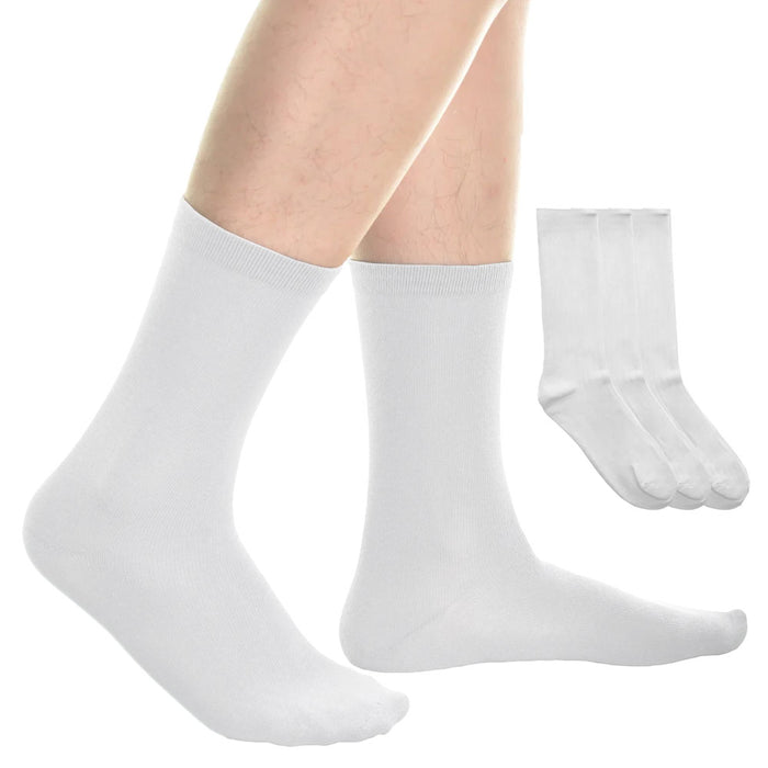 3 Pairs Men's Dress Socks Thin Cotton Casual Fashion Crew Mid Calf White 10-13