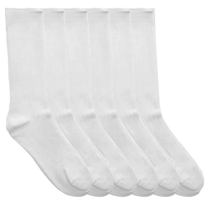6 Pair White Classic Men's Dress Socks Soft Cotton Casual Crew Mid Calf 10-13
