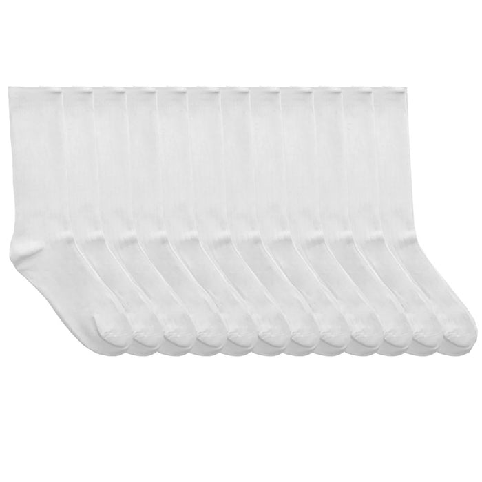 12 Pair Men White Cotton Dress Socks Classic Comfort Casual Crew Mid Calf 10-13