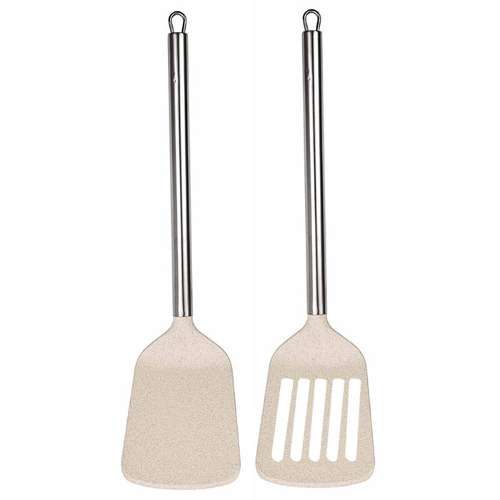 2 Solid Turner Non Stick Slotted Kitchen Spatula Stainless Steel Fish Eggs Cook