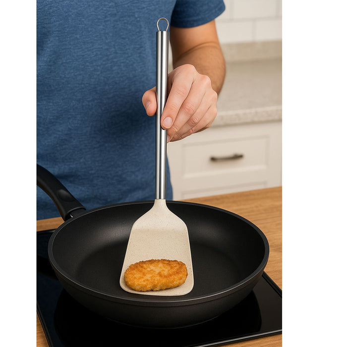 2 Solid Turner Non Stick Slotted Kitchen Spatula Stainless Steel Fish Eggs Cook