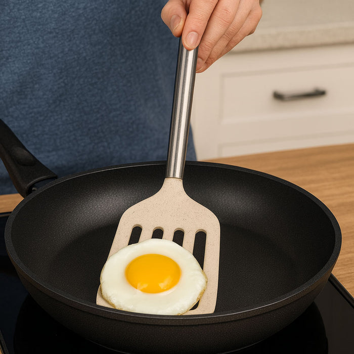 2 Solid Turner Non Stick Slotted Kitchen Spatula Stainless Steel Fish Eggs Cook