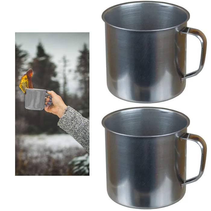 2 X Stainless Steel Cup 550 ML Travel Metal Tumbler Drink Mug Tea Handle Camping