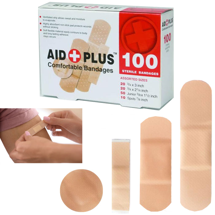 100 First Aid Assorted Adhesive Bandages Variety Sterile Non-Stick Pad Absorbent