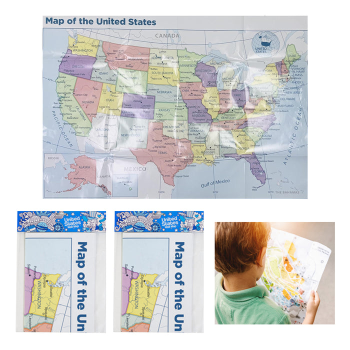 2Pc USA Wall Map United States Poster Home Classroom Kids 39.5x27.5 inch School