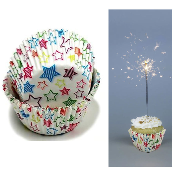 100ct Standard White Star Cupcake Liners Heavy Duty Paper Muffin Baking Cups NEW