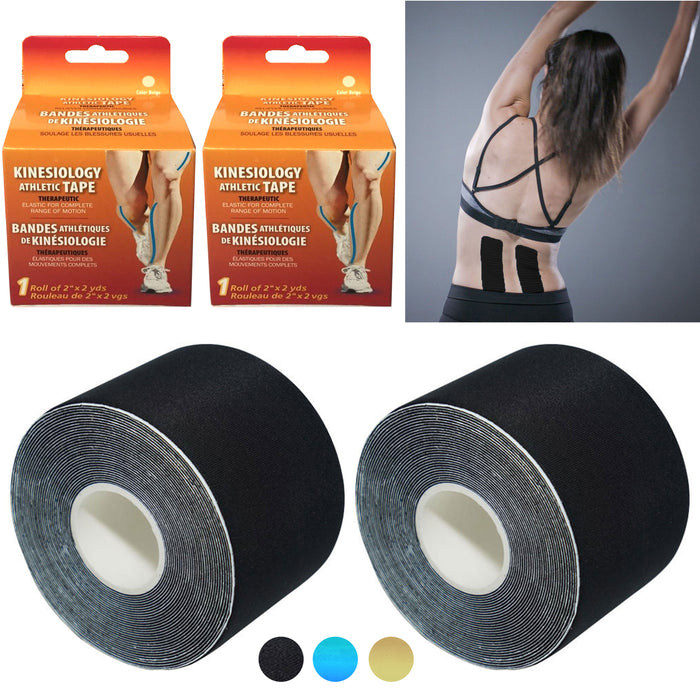 2 Rolls Athletic Tape Kinesiology Sports Adhesive Elastic Bandage Therapy 2yds