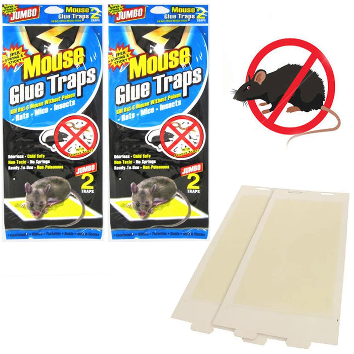 4 Jumbo Mouse Glue Traps Sticky Mice Disposable Baited Trays 12.5" H x 5.75" W