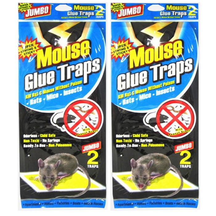 4 Jumbo Mouse Glue Traps Sticky Mice Disposable Baited Trays 12.5" H x 5.75" W