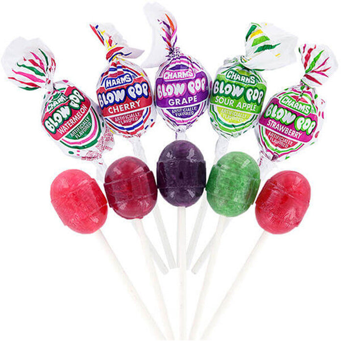 15 Piece Bulk Assorted Berry Raspberry Charms Blow Pops Candy Lollipops Fresh