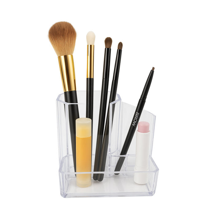 3-Compartment Clear Plastic Organizer Divided Makeup Vanity Storage Bin Office