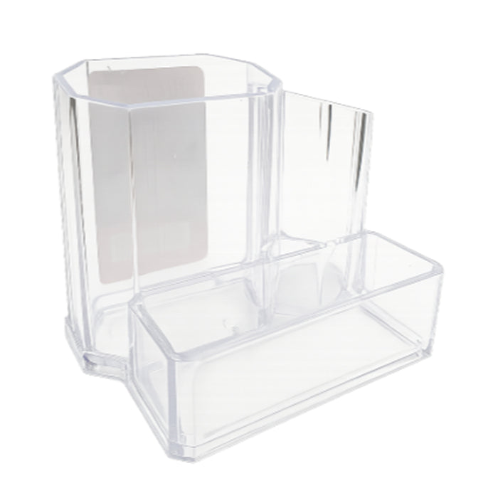 3-Compartment Clear Plastic Organizer Divided Makeup Vanity Storage Bin Office