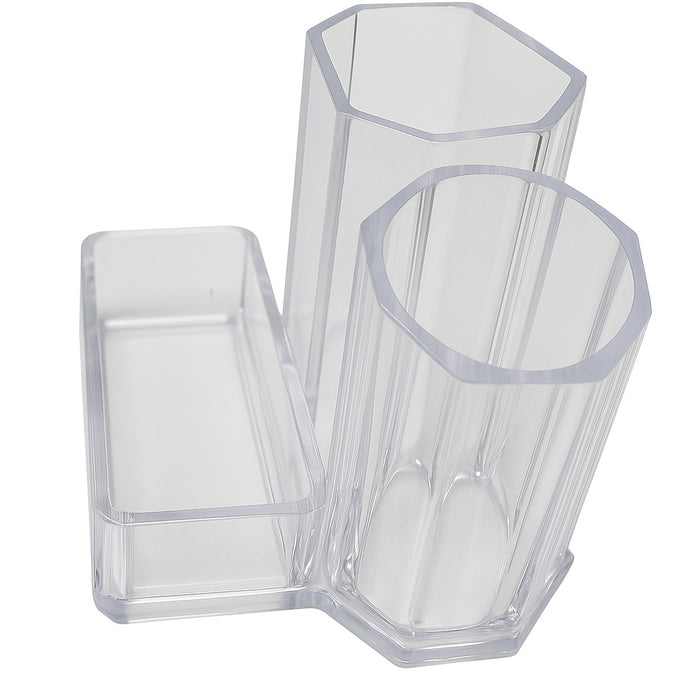 3-Compartment Clear Plastic Organizer Divided Makeup Vanity Storage Bin Office